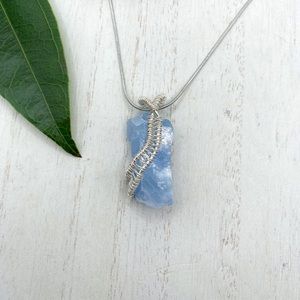 SOLD! Blue Calcite Crystal Wire Wrapped Necklace - Handmade 🫶